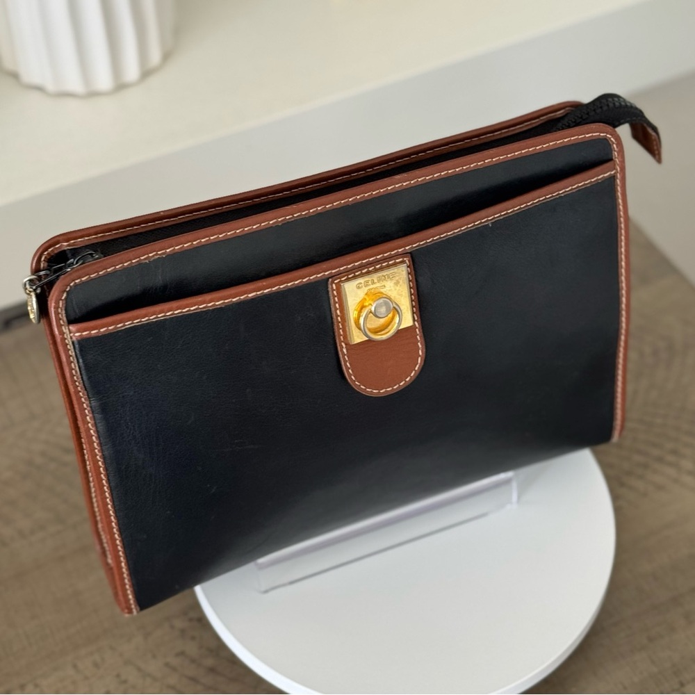 Celine Vintage Triomphe  Black Leather Clutch Bag - Picture 13 of 16
